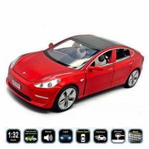 1:32 Tesla Model 3 Diecast Model Cars & Light Sound Pull Back Toy Gifts For Kids
