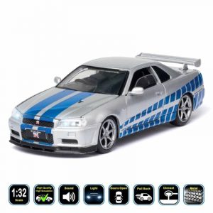 1:32 Nissan Skyline GT-R R34 Diecast Model Car Pull Back & Toy Gifts For Kids
