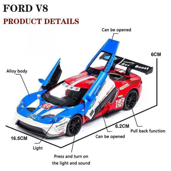 132 Ford GT Race Diecast Model Car Pull Back Light Sound Toy Gifts For Kids 293605303186 7
