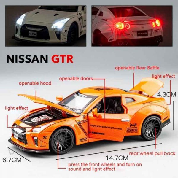132 Nissan GTR R35 Diecast Model Car Pull Back LightSound Toy Gifts For Kids 294189044007 2