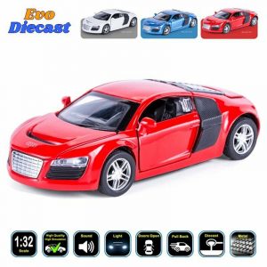 1:32 Audi R8 Diecast Model Cars Pull Back Light & Sound Alloy Toy Gifts For Kids