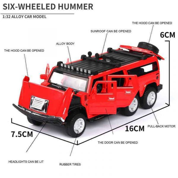 132 Hummer H2 6x6 Diecast Model Cars Pull Back Light Sound Toy Gift For Kids 293605136549 2